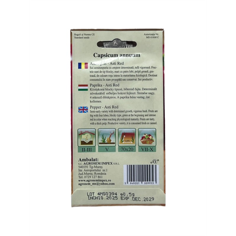 Seminte ardei Asti Red - 0.5 grame