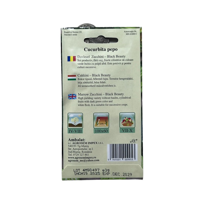 Seminte dovlecel Zucchini Black Beauty - 3 grame