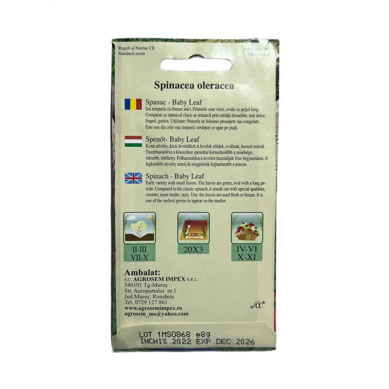Seminte spanac Baby Leaf - 8 grame