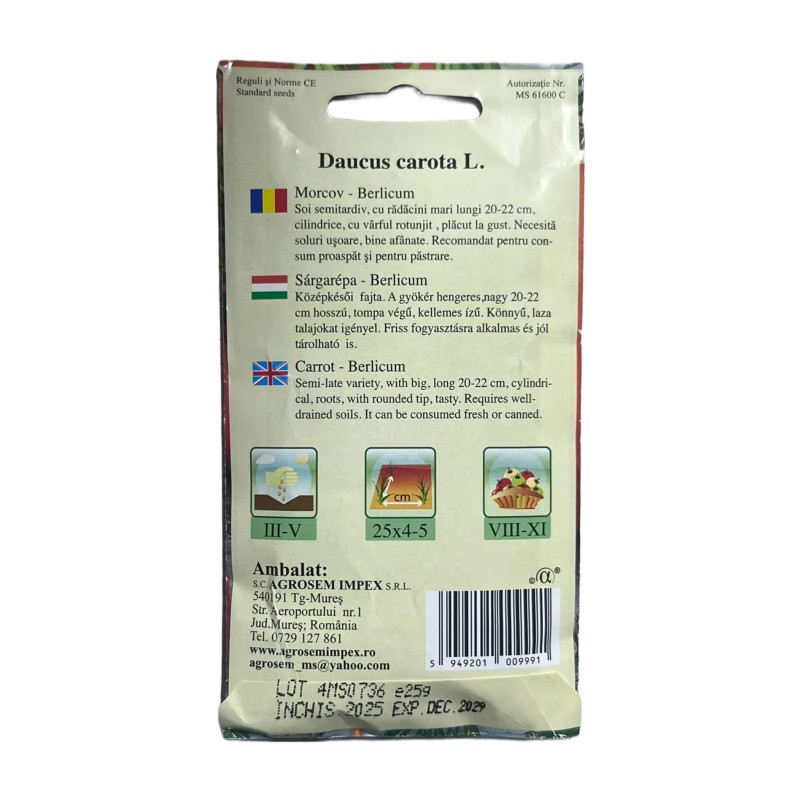 Seminte morcov Berlicum - 25 grame