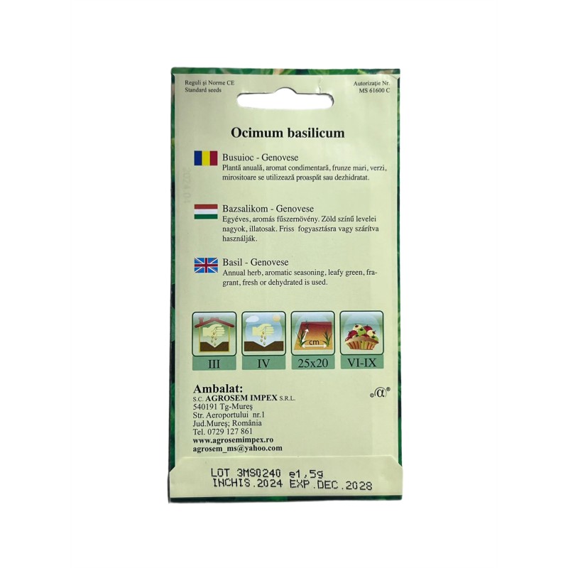 Seminte busuioc Genovese - 1.5 grame