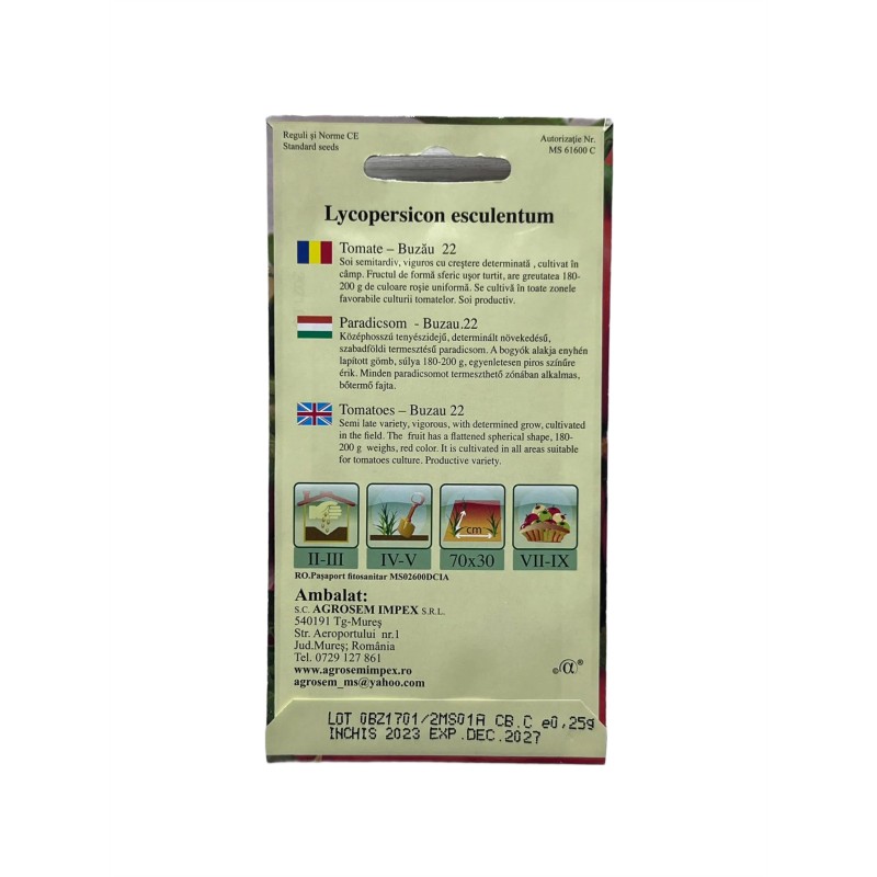 Seminte tomate Buzău 22 - 0.25 grame