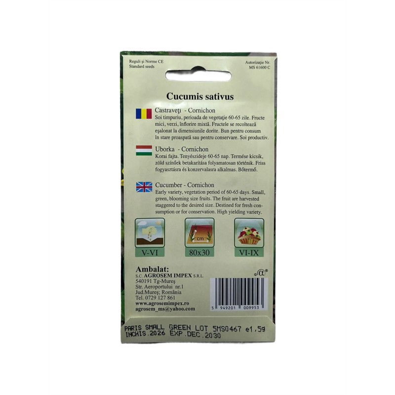 Seminte castraveti Cornichon de Paris - 1.5 grame