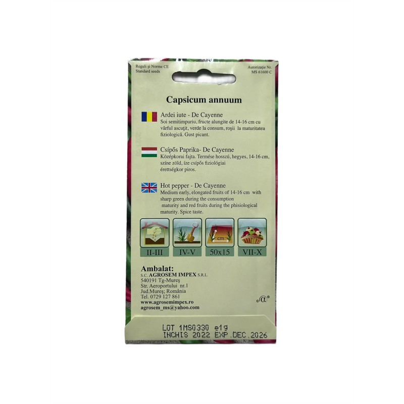 Seminte ardei iute De Cayenne - 1 gram