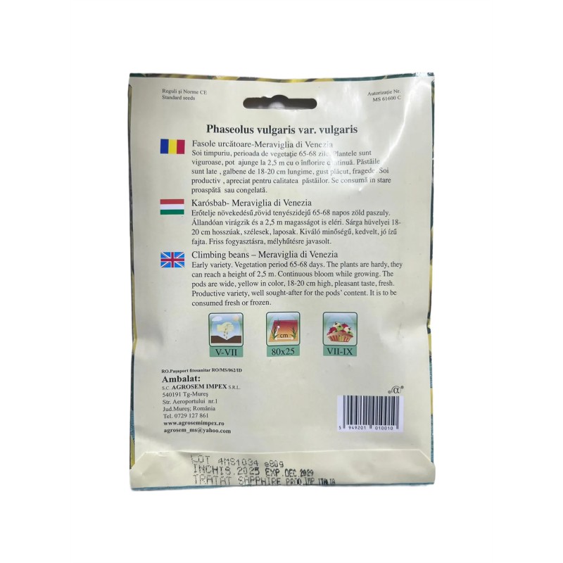 Seminte fasole urcatoare Meraviglia Di Venezia - 80 grame