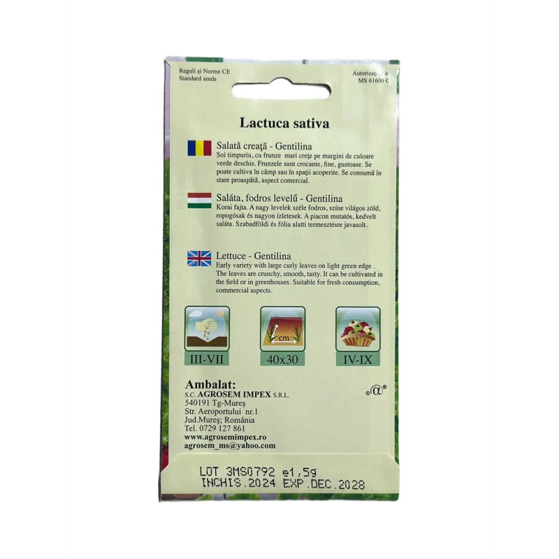 Seminte salata creata Gentilina - 1.5 grame