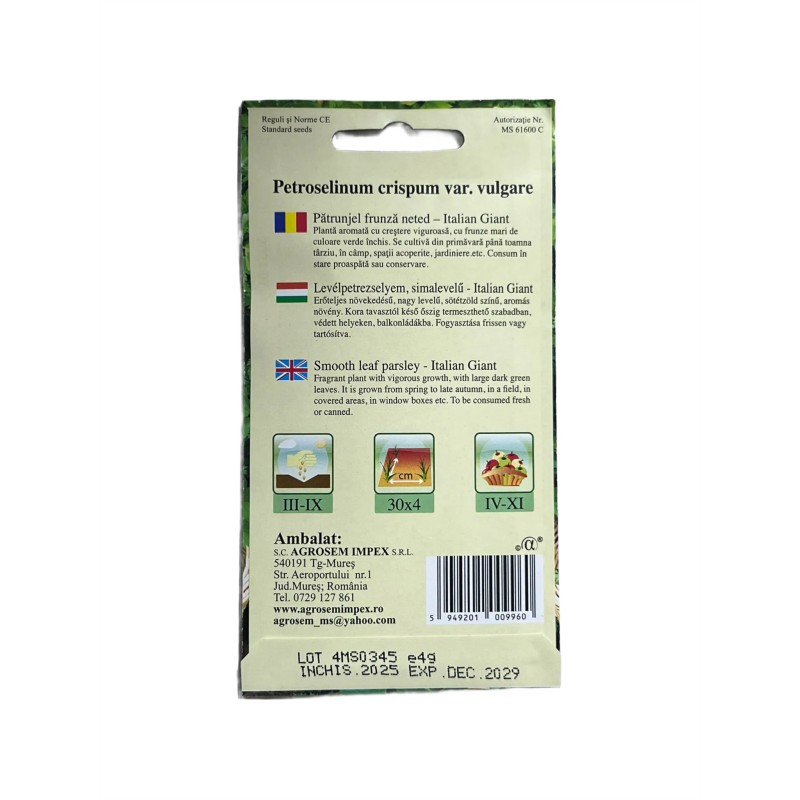 Seminte patrunjel frunza Italian Giant - 4 grame