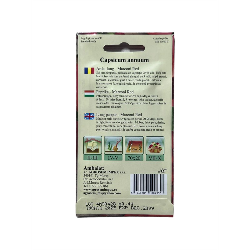 Seminte ardei Marconi Red - 0.4 grame