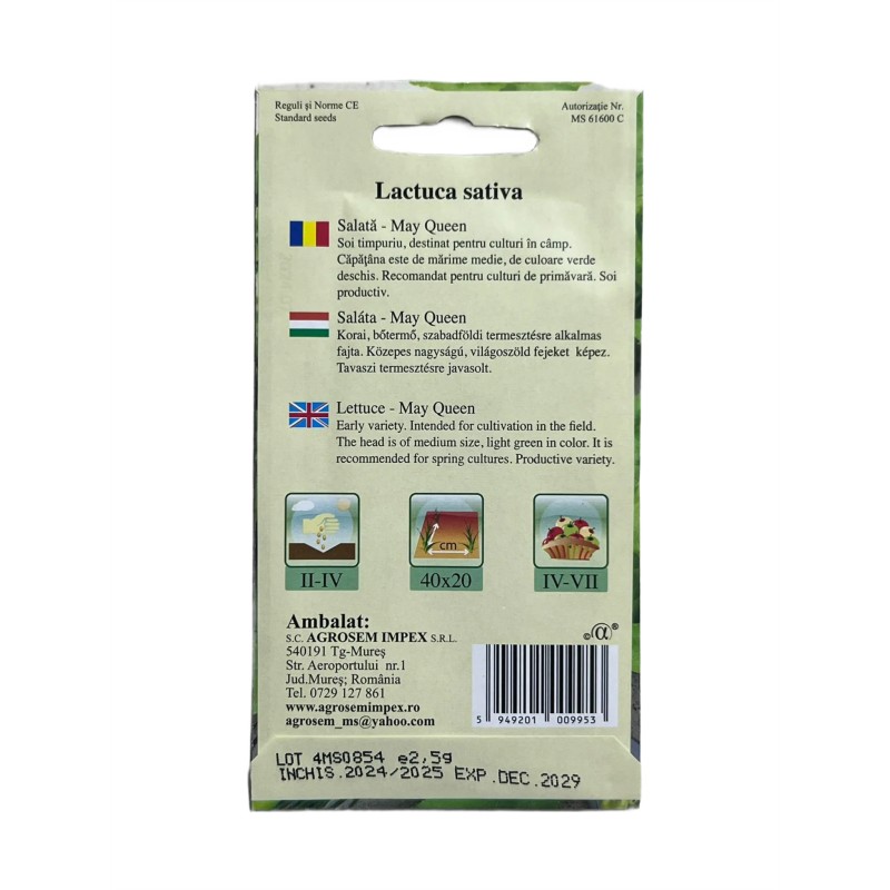 Seminte salata de capatana May Queen - 2.5 grame