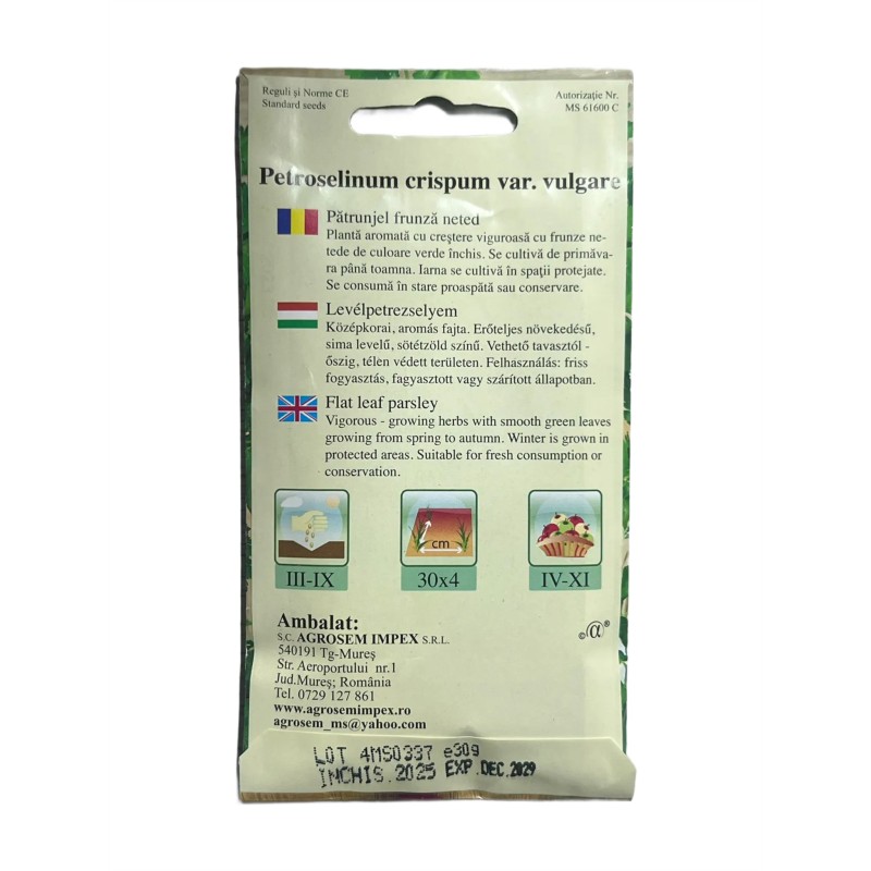 Seminte patrunjel frunza neted - 30 grame