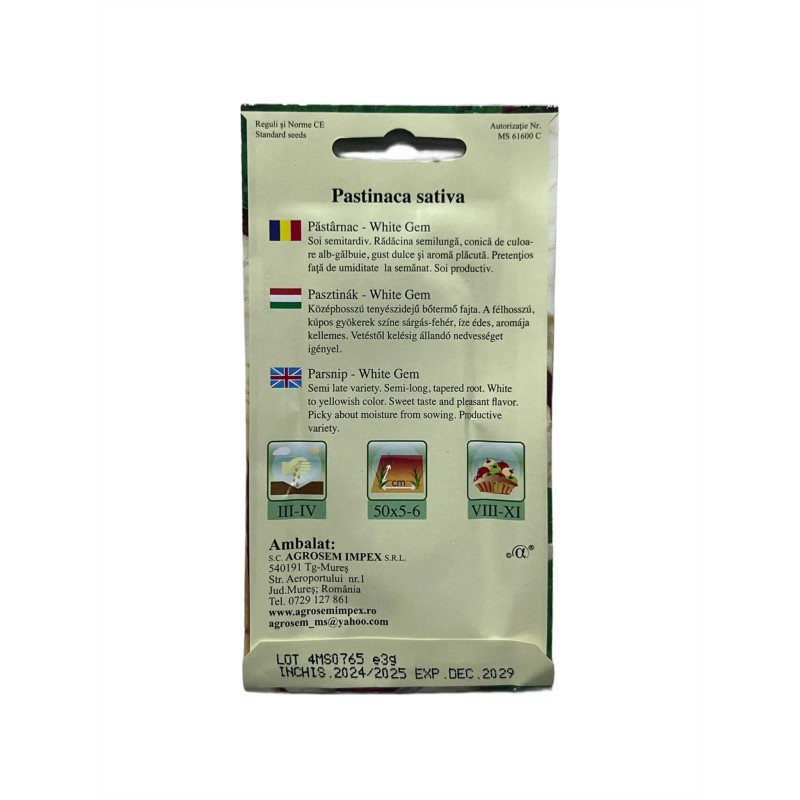 Seminte pastarnac White Gem - 3 grame